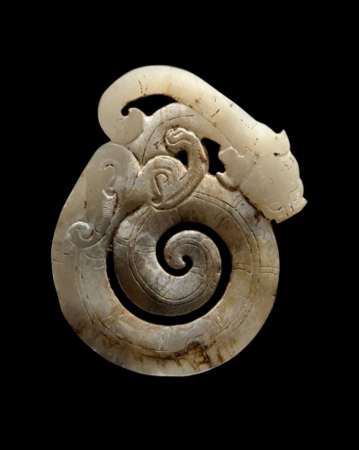 Han Dynasty, 220 BCE - 220 CE Ornament of a Coiled Feline Dragon.jpg