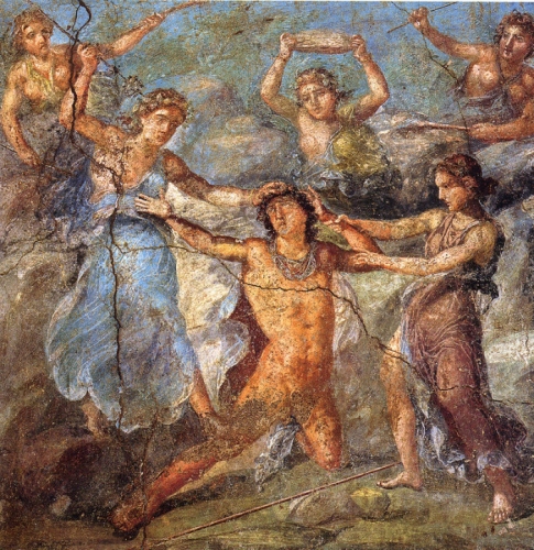 Pentheus being torn apart by maenads, Roman fresco from the Casa dei Vetti Pompeii, Italy, 1st cent.jpg