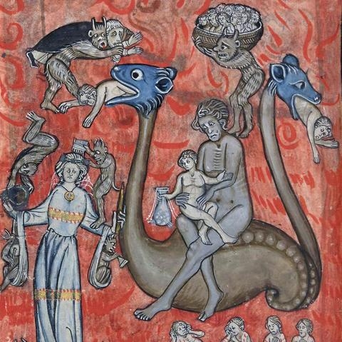 Scenes in hell. Apocalypse, Belgium ca. 1313. BnF, Français 13096, fol. 86v..jpg