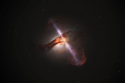 Une image prise à partir du télescope spatial Hubble montre des jets de particules à grande vitesse déversées par le trou noir géant, au cœur de la galaxie..jpg
