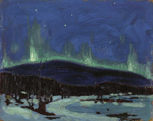 Tom Thomson, Aurores boréales, 1916 ou 1917, huile sur bois, 21,5 x 26,7 cm, .jpg